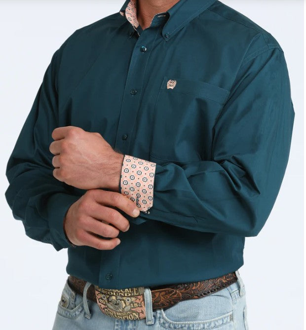 Cinch Mens Classic Fit L/S Solid Teal Shirt - MTW1106106
