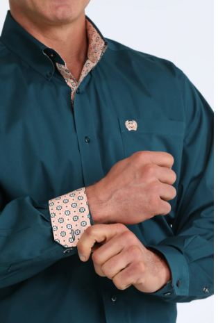 Cinch Mens Classic Fit L/S Solid Teal Shirt - MTW1106106