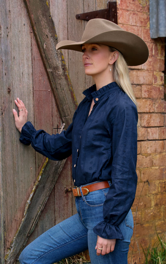 Lime & Soda Birdie L/S Shirt - Navy Ruffle Collar