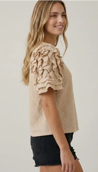 Ladies Diamont Textured Ruffle Puff Sleeve Top - 46027T (Copy)