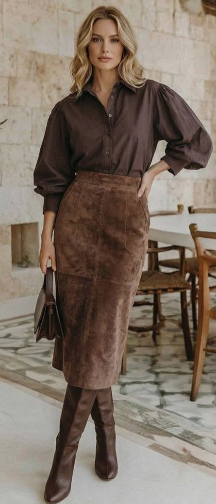 Ladies Short Puff Sleeve Button Down Shirt Top - Brown - VT83244