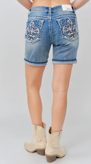 Grace in LA Americana Fleur De Lis Mid Rise Long Short - ELH-52074