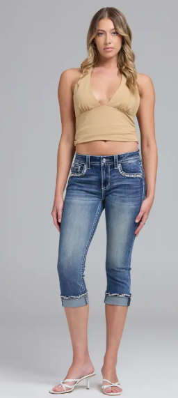 Grace in LA Aztec Embroidered Mid-Rise Capri - EC-61998