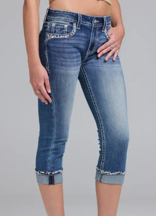 Grace in LA Aztec Embroidered Mid-Rise Capri - EC-61998