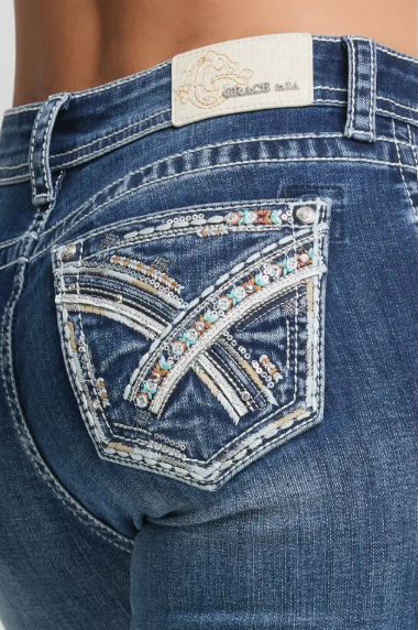 Grace in LA "X" Embroidered Mid-Rise Capri - EC-52030