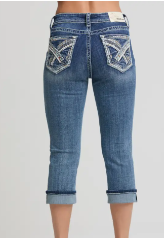 Grace in LA "X" Embroidered Mid-Rise Capri - EC-52030