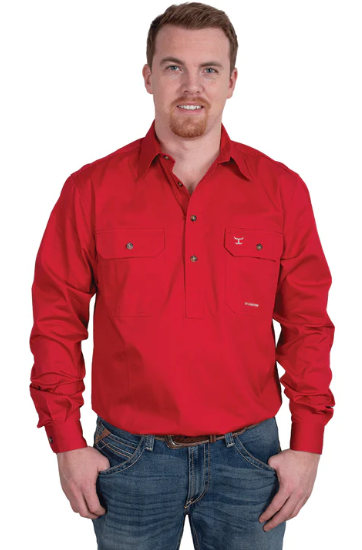 Just Country Mens 1/2 Button L/S Shirt - Chilli - 10101CHI