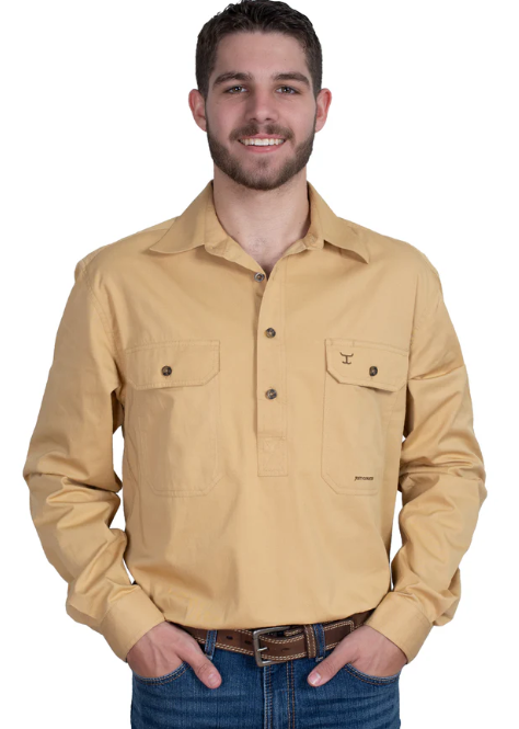 Just Country Mens 1/2 Button L/S Shirt - Sand - 10101SAN