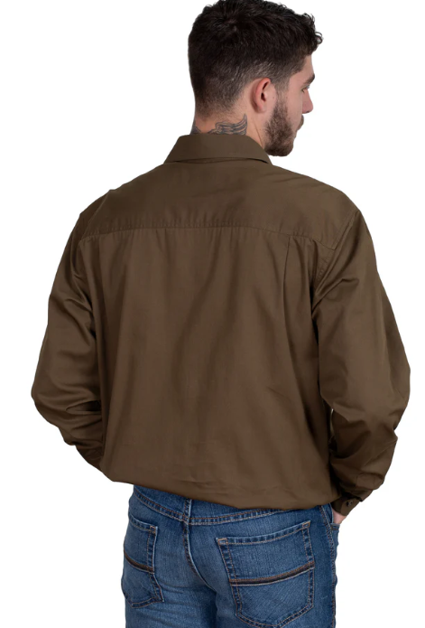 Just Country Mens 1/2 Button L/S Shirt - Bark - 10101BAR