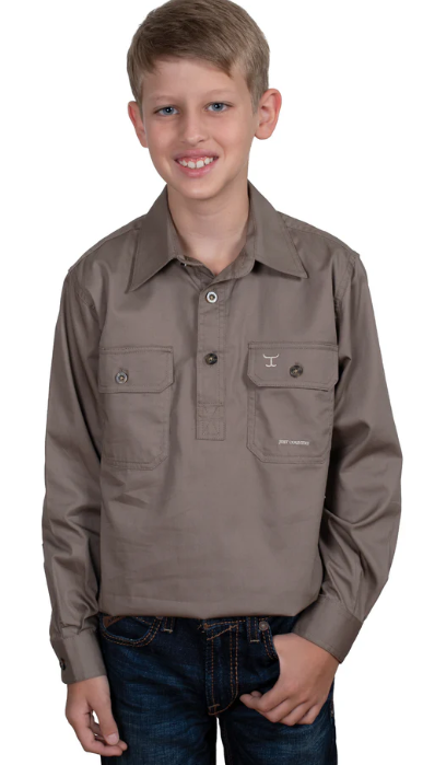 Just Country Boys Lachlan 1/2 button Work Shirt - Brown - 30303BWN