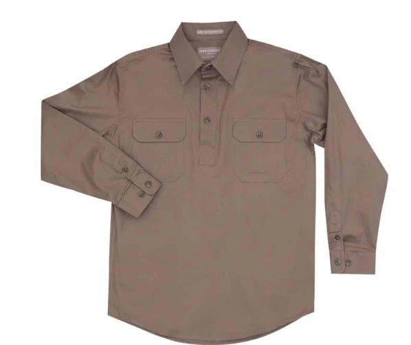 Just Country Boys Lachlan 1/2 button Work Shirt - Brown - 30303BWN