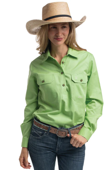 Just Country Jahna 1/2 Button Work Shirt - Lime Green - 50505LGN