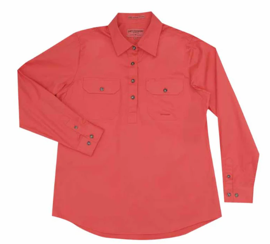 Just Country Ladies Jahna 1/2 Button L/S Shirt - Hot Coral - 50505HCL
