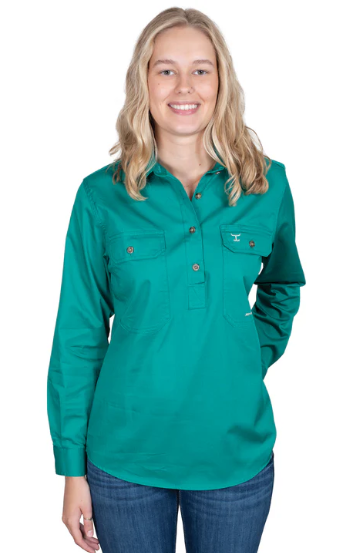 Just Country Ladies Jahna 1/2 Button L/S Shirt - Dark Green - 50505DKG