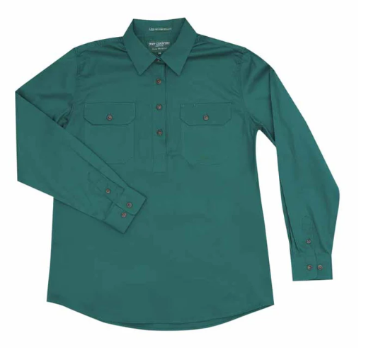 Just Country Ladies Jahna 1/2 Button L/S Shirt - Dark Green - 50505DKG