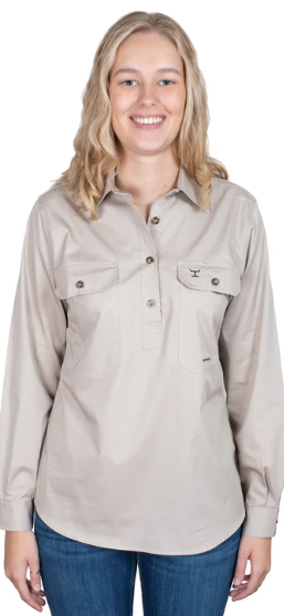 Just Country Ladies Jahna 1/2 Button L/S Shirt - Stone - 50505STN