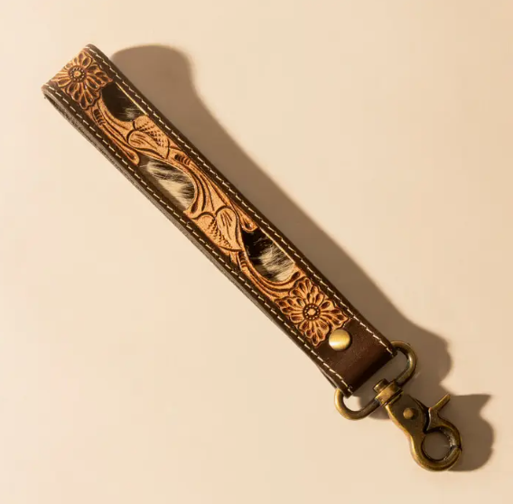 Wildvine Pony Western Hand tooled Key Fob in Dark Brown with Hair on Detail