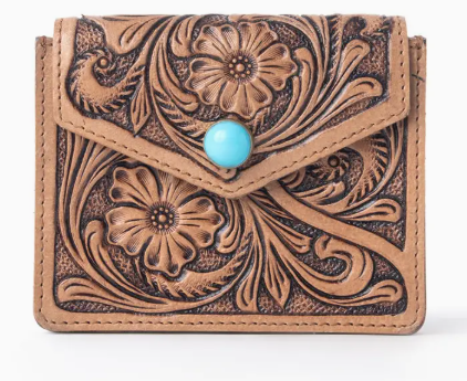 Myra Azura Bloom Leather Credit Card Holder in Saddle Dust