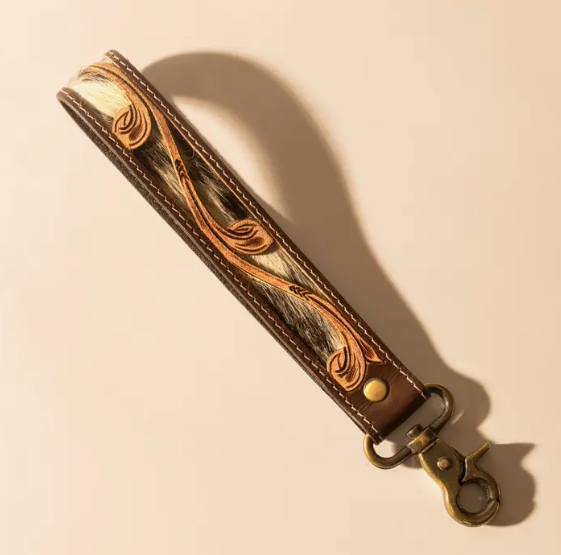 Wildvine Pony Western Hand tooled Key Fob in Brown with Hair on Detail