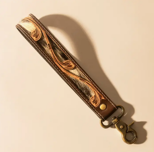 Wildvine Pony Western Hand tooled Key Fob in Brown with Hair on Detail
