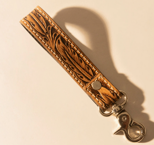 Hide Inlay Western Key Fob in Tan with Hairon Detail