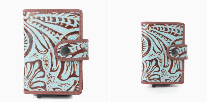 Myra Palamino Bloom Leather Credit Card Holder in Canyon Teal