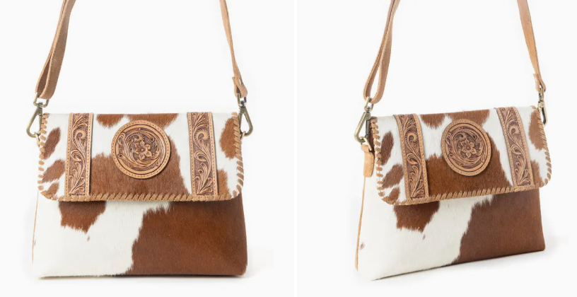 Dustland Trails Hand tooled Bag in Desert Hide & Snow Drift