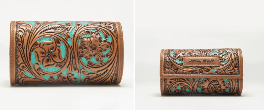 Canyon Jewellery Case Handtooled Leather - Whiskey & Water