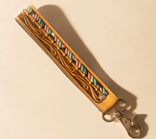 Wildhue Western Key Fob in Light Brown with Hand Painted Detail