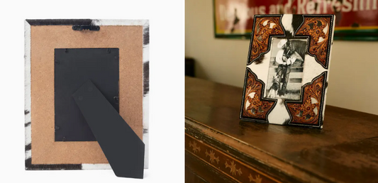 Cornerstone Hand tooled Leather Photo Frame in Brown with Hairon Detail