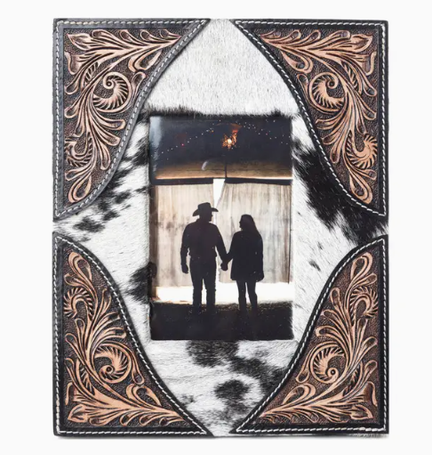 Sequoia Whisper Handtooled Leather Photo Frame in Espresso Cream