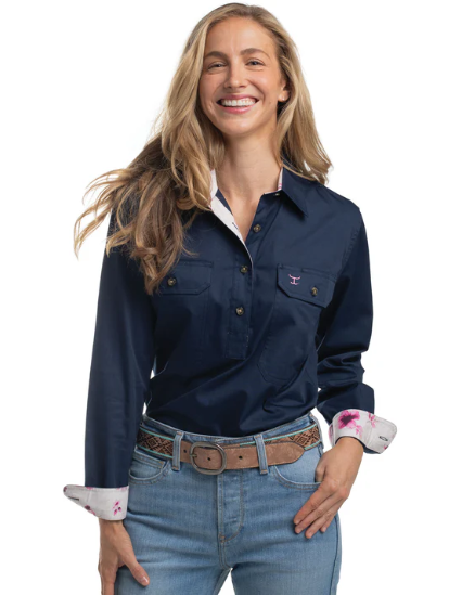 Just Country Jahna Trim 1/2 Button Work Shirt - WWLS2663