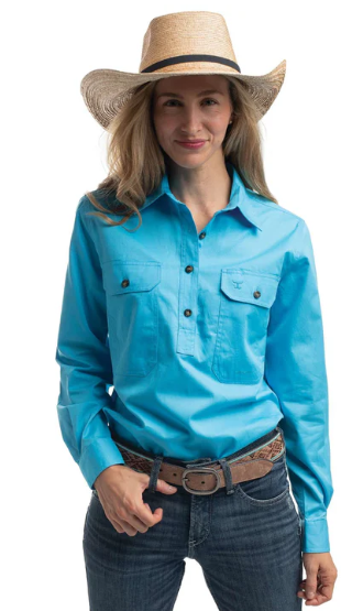 Just Country Ladies Jahna 1/2 Button L/S Shirt - Sky - 50505SKY