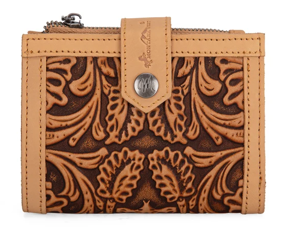 Montana West Genuine Leather Tooled BI-Fold RFID Wallet - Tan - MWS-1002TN