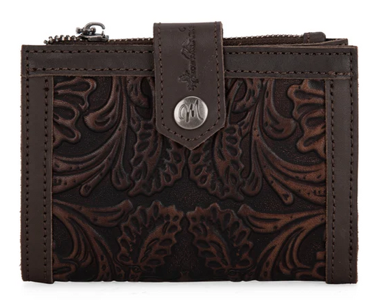 Montana West Genuine Leather Tooled BI-Fold RFID Wallet - Coffee - MWS-1002CF