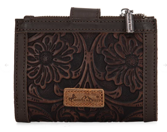 Montana West Genuine Leather Tooled BI-Fold RFID Wallet - Coffee - MWS-1002CF