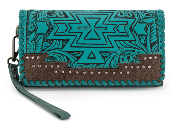 Montana West Tooled Aztec Wallet - Turquoise - MW1354-W018TQ
