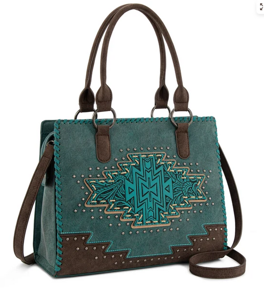 Montana West Tooled Aztec Carry Tote/Crossbody - Turquoise - MW1354G-8355TQ