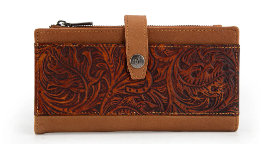 Montana West Genuine Leather Floral Tooled Bi-Fold Wallet - Brown - MWL-4210BR