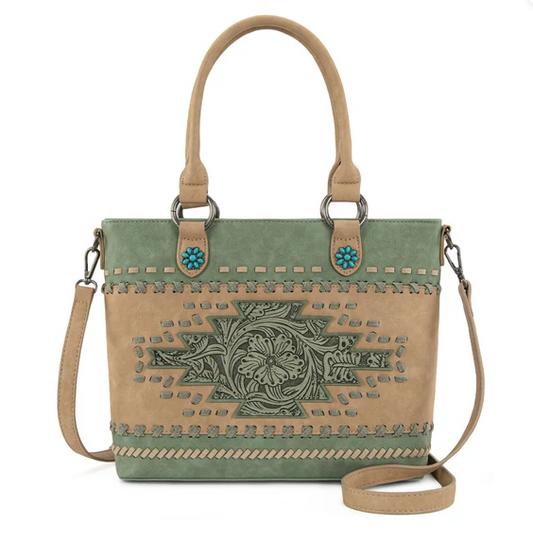 Montana West Western Tooled Aztec Carry Tote/Crossbody - Green - MW1356-8260GN