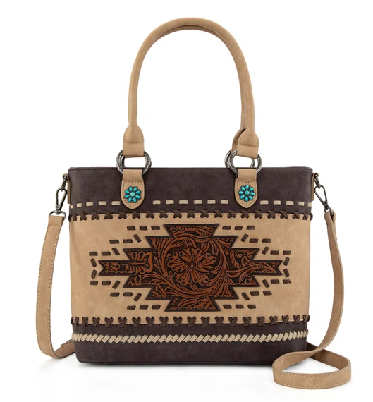 Montana West Western Tooled Aztec Carry Tote/Crossbody - Coffee - MW1356-8260CF