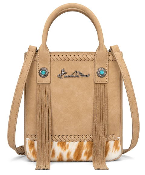 Montana West Hair-On Cowhide Fringe Tote/Crossbody - Tan - MW1368-8360TN
