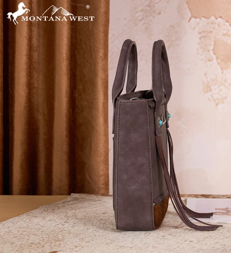 Montana West Hair-On Cowhide Fringe Tote/Crossbody - Coffee - MW1368-8360CF