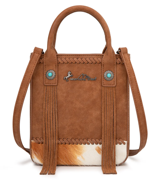 Montana West Hair-On Cowhide Fringe Tote/Crossbody - Brown - MW1368-8360BR