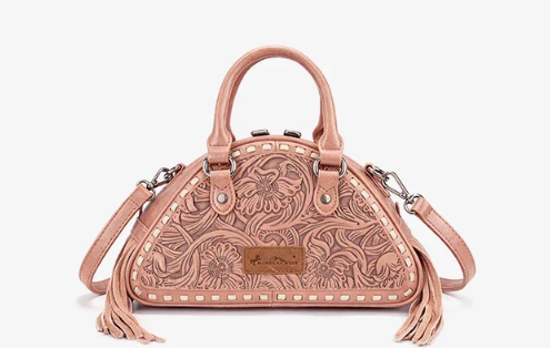 Montana West Tooled Floral Fringe Dome Satchel Bag - Dark Pink - MW1363-889DPK
