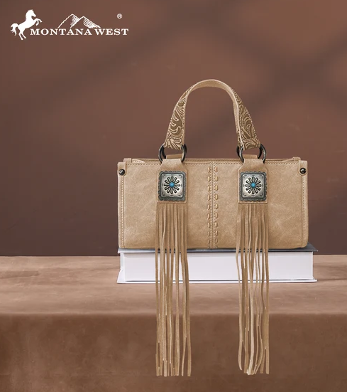 Montana West Fringe Concho Mini Crossbody Bag - Tan - MW1351-888TN