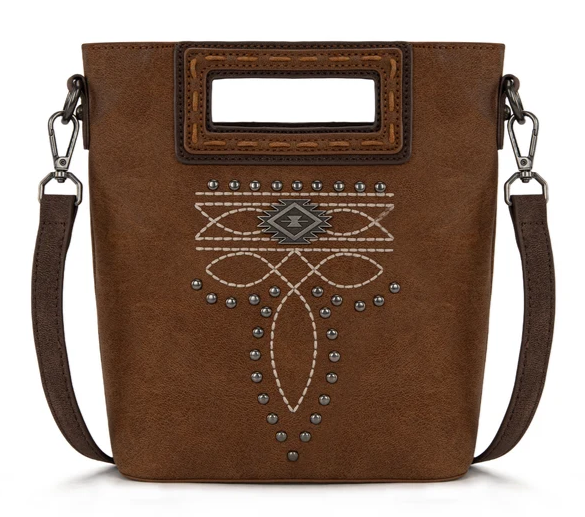 Montana West Cut-Out Embroidered Top Handle Crossbody - Brown - MW1325-8360BR