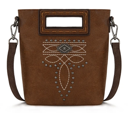 Montana West Cut-Out Embroidered Top Handle Crossbody - Brown - MW1325-8360BR