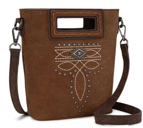 Montana West Cut-Out Embroidered Top Handle Crossbody - Brown - MW1325-8360BR