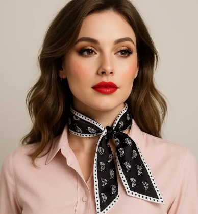 Black and White Western Skinny Mini Wild Rag Scarf/Necktie - TW108